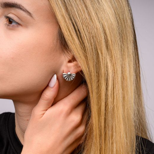 Stella antique silver ray stud earrings