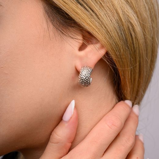 Vera antique silver textured hoop earrings