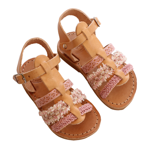 Kids leather sandals gladiator pink