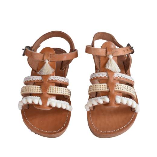 Picture of Kids leather sandals gladiator beige with tassels No 20, 24, 26, 29,30