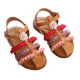 Picture of Handmade kids leather sandals pink with flowers and pom poms No 23, 25,27