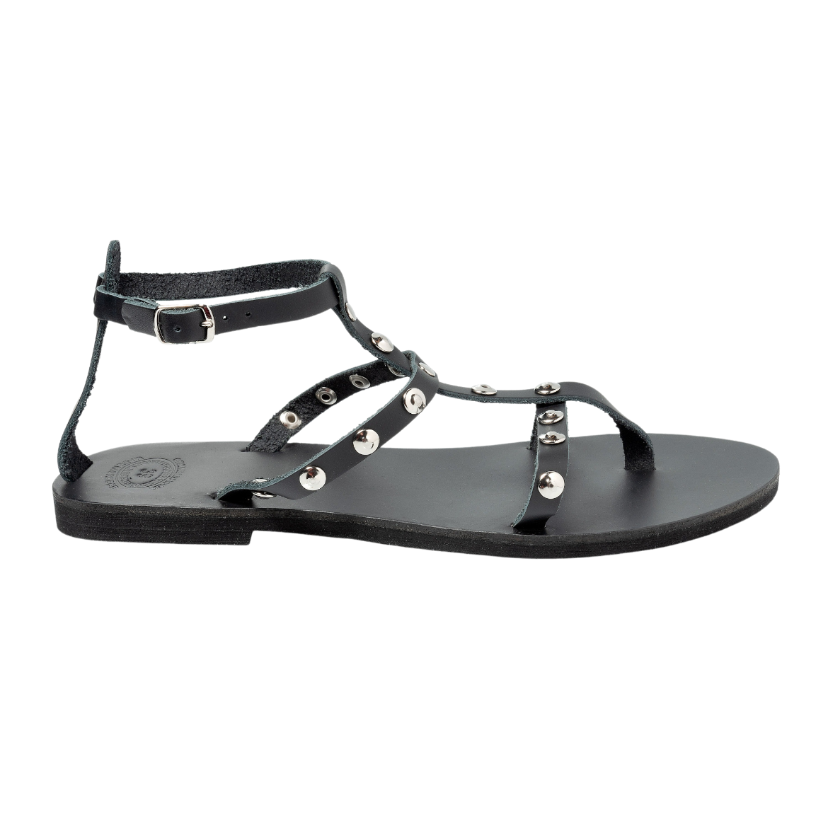 Picture of Handmade woman leather black sandals with studs No 39