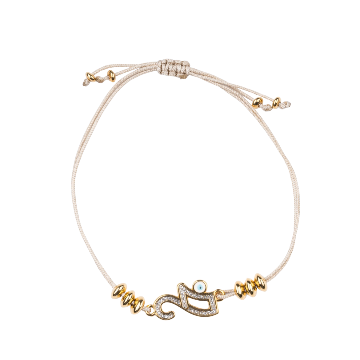 Picture of Handmade gouri bracelet 2027 with large gold-plated 27 and beige glitter