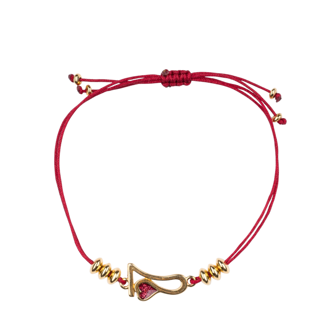 Picture of Handmade gouri bracelet 2027 with large gold-plated heart and red glitter