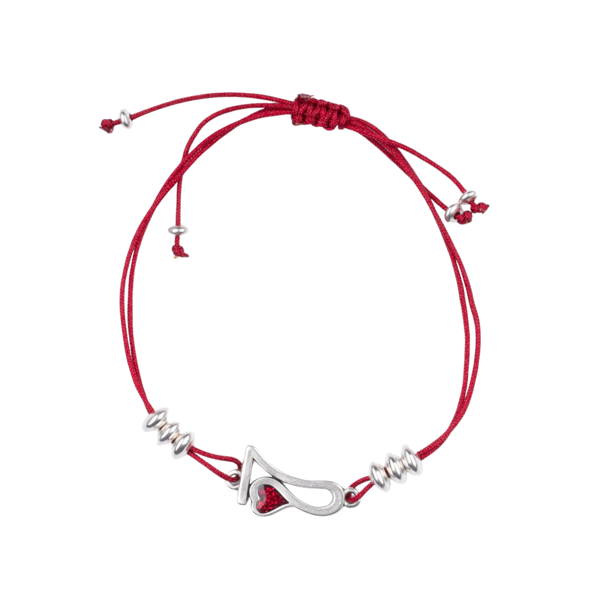 Picture of Handmade gouri bracelet 2027 with large silver-plated heart and red glitter